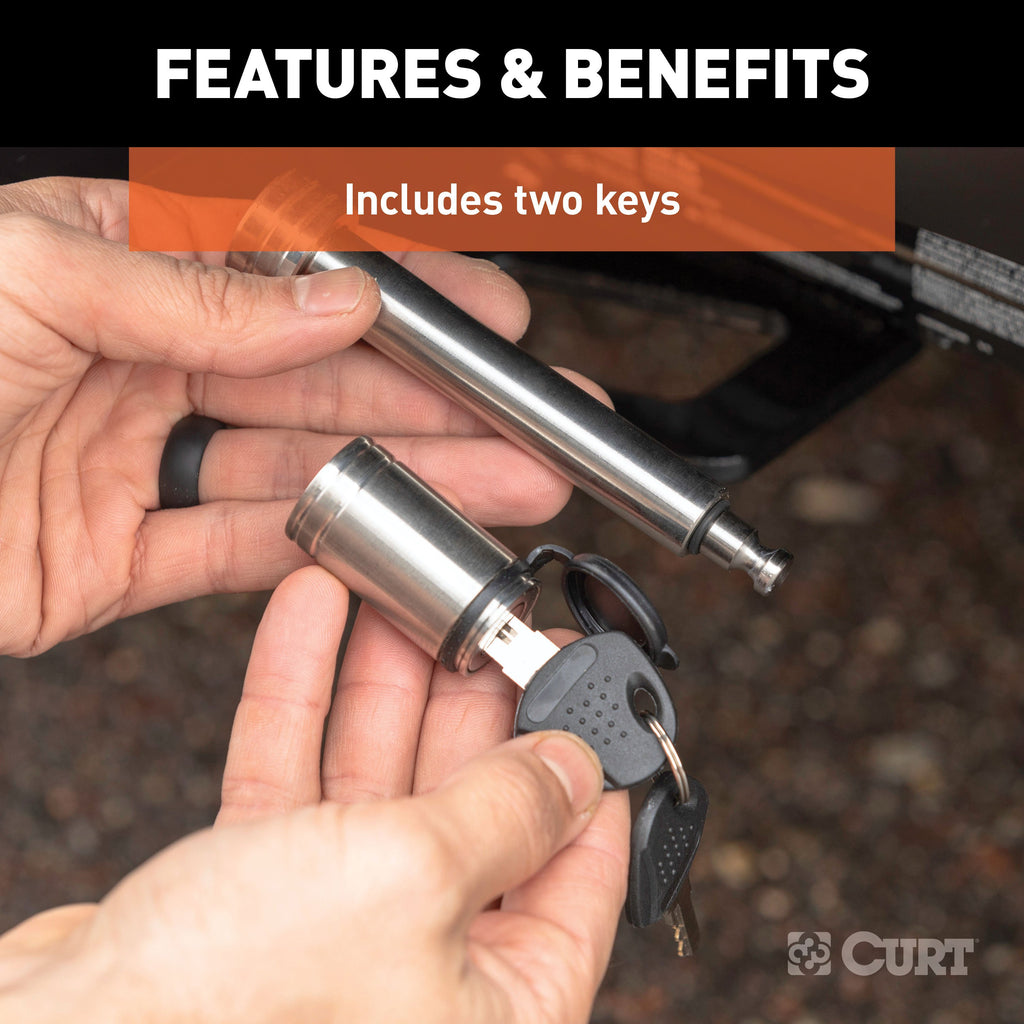CURT 23519 5/8" Hitch Lock (2" or 2-1/2" Receiver, Barbell, Stainless)