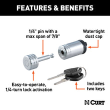 Load image into Gallery viewer, CURT 23520 Coupler Lock (1/4" Pin, 7/8" Latch Span, Barbell, Chrome)
