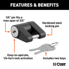 Load image into Gallery viewer, CURT 23521 Coupler Lock (1/4" Pin, 3/4" Latch Span, Padlock, Black)