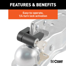 Load image into Gallery viewer, CURT 23521 Coupler Lock (1/4" Pin, 3/4" Latch Span, Padlock, Black)