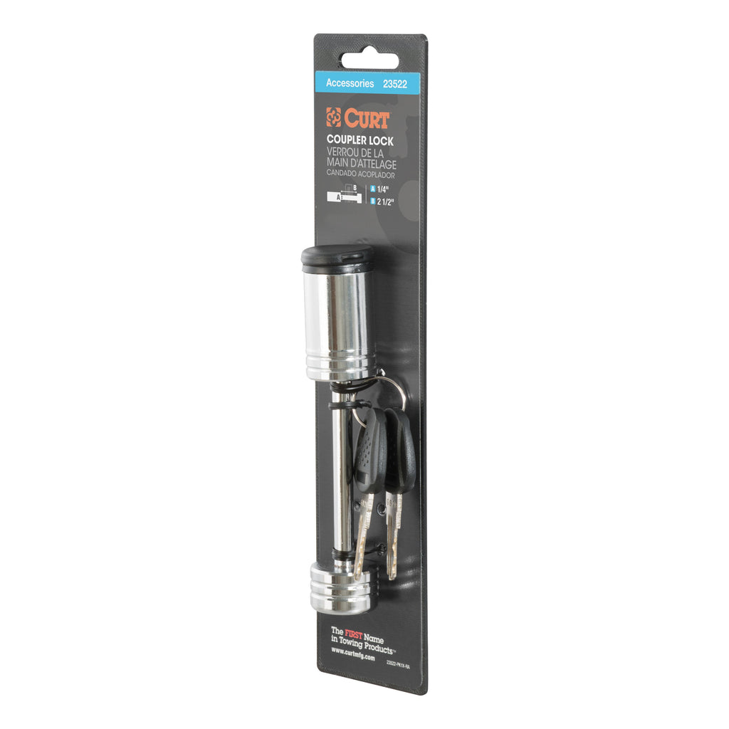 CURT 23522 Coupler Lock (1/4" Pin, 2-1/2" Latch Span, Barbell, Chrome)
