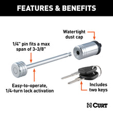 Load image into Gallery viewer, CURT 23523 Coupler Lock (1/4" Pin, 3-3/8" Latch Span, Barbell, Chrome)