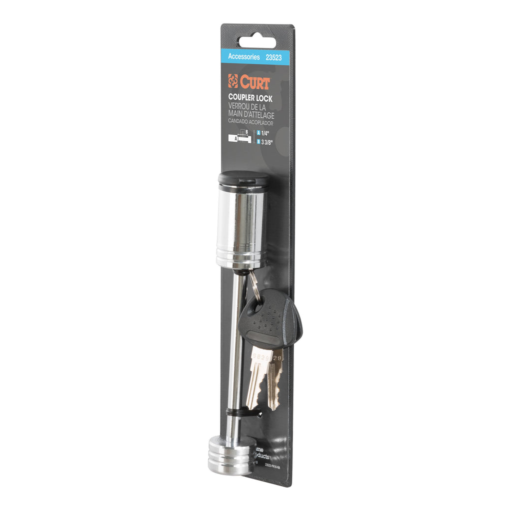 CURT 23523 Coupler Lock (1/4" Pin, 3-3/8" Latch Span, Barbell, Chrome)