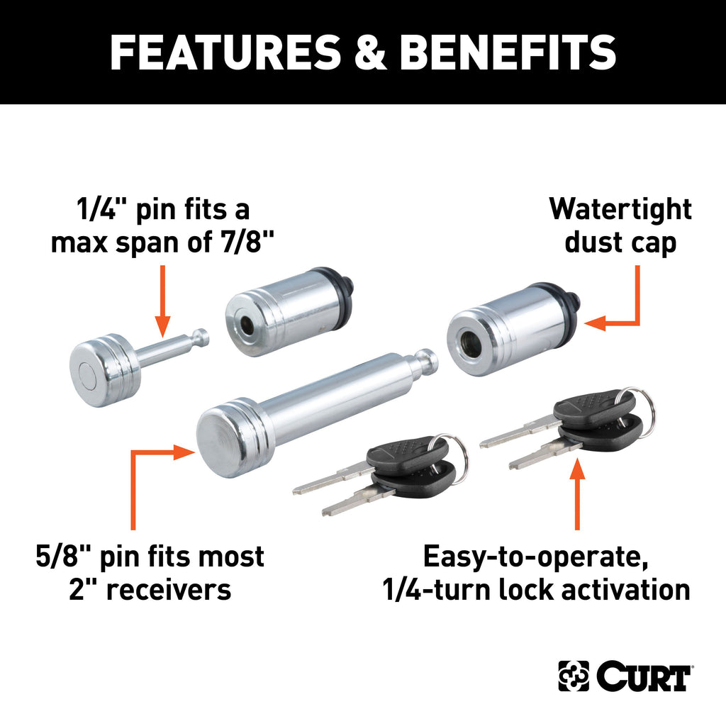 CURT 23526 Hitch & Coupler Lock Set (2" Receiver, 7/8" Latch)