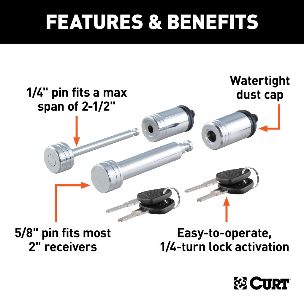 CURT 23527 Hitch & Coupler Lock Set (2" Receiver, 2-1/2" Latch)