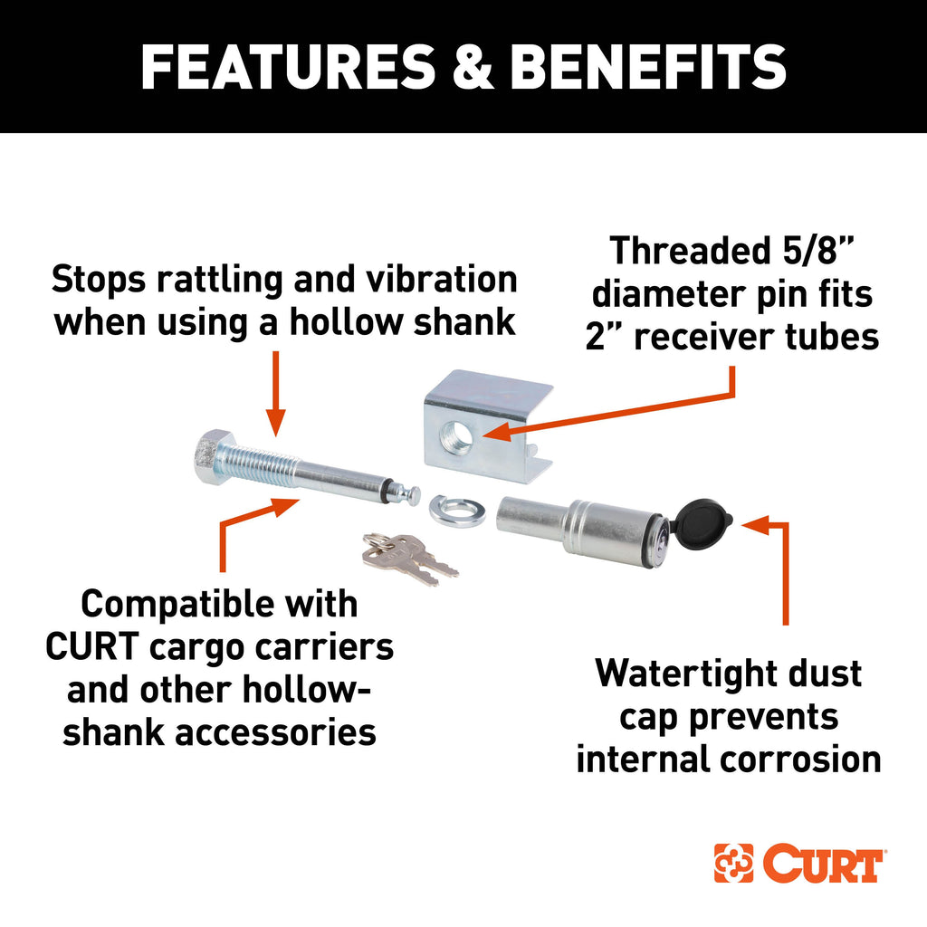 CURT 23535 Anti-Rattle Hitch Lock, Fits 2" Receivers