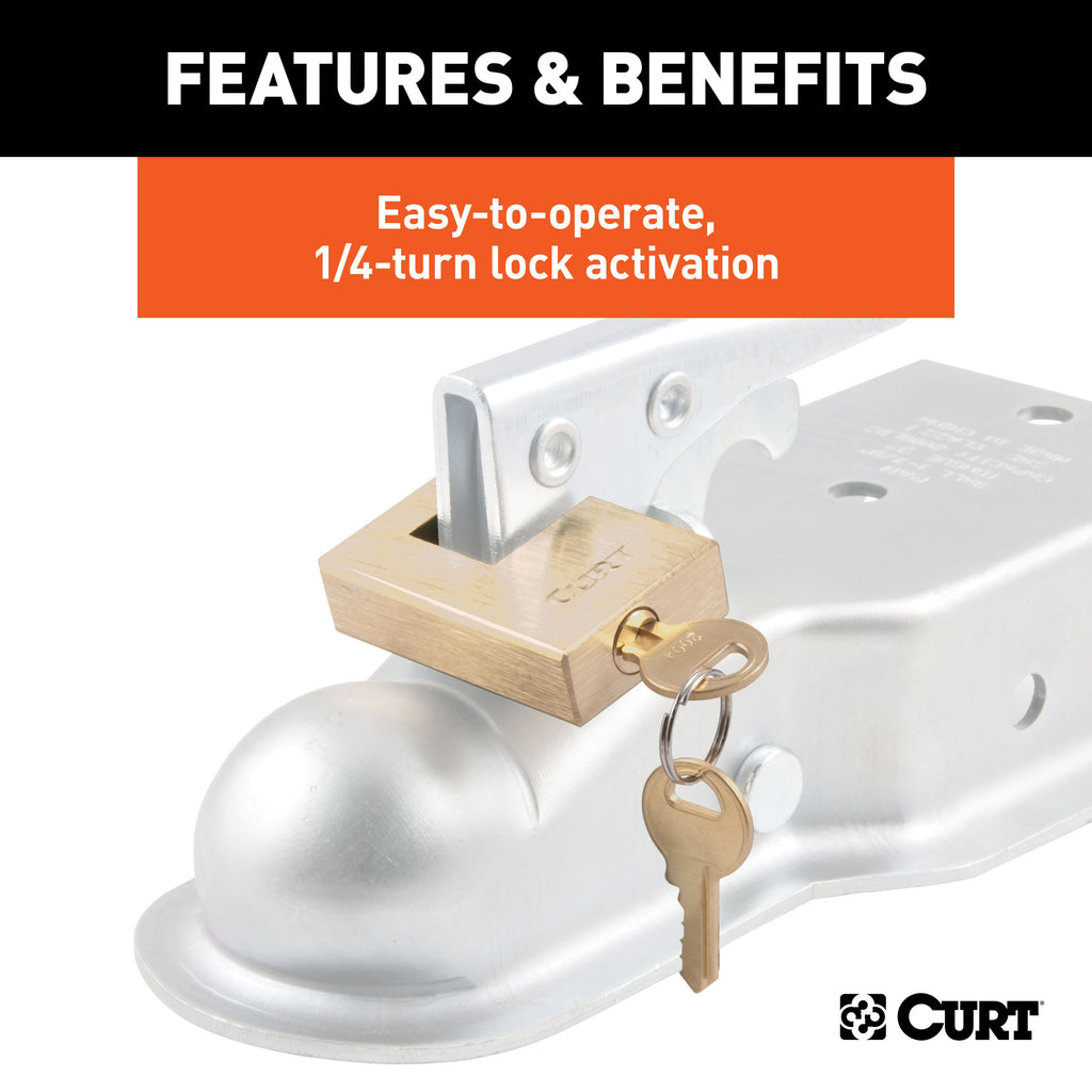 CURT 23546 Coupler Lock (1/4" Pin, 3/4" Latch Span, Padlock, Solid Brass)