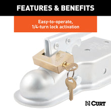 Load image into Gallery viewer, CURT 23546 Coupler Lock (1/4" Pin, 3/4" Latch Span, Padlock, Solid Brass)