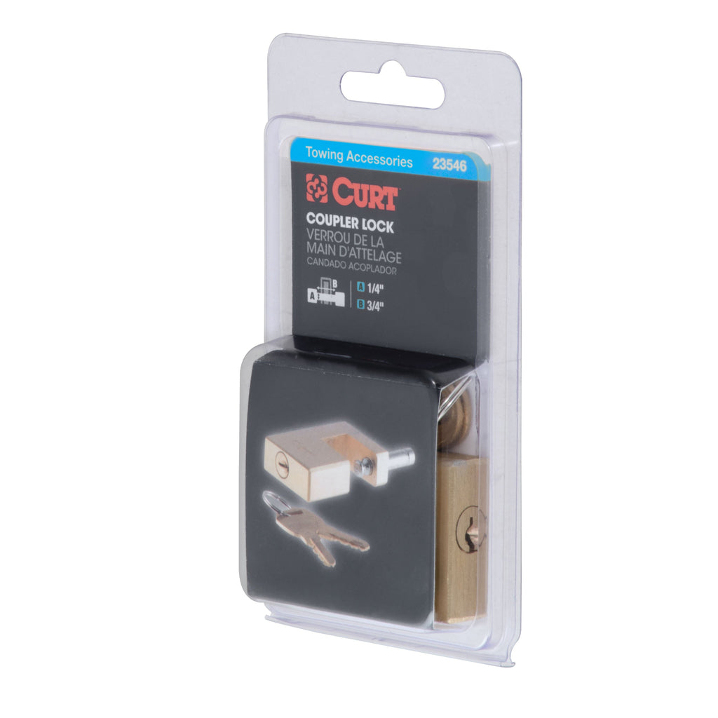 CURT 23546 Coupler Lock (1/4" Pin, 3/4" Latch Span, Padlock, Solid Brass)
