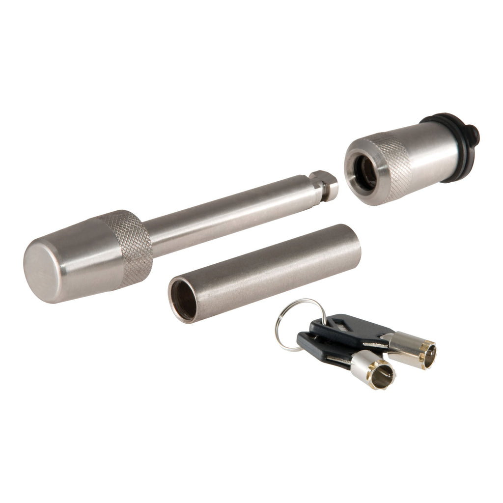 CURT 23580 1/2" Hitch Lock with 5/8" Adapter (1-1/4" or 2" Receiver, Barbell, Stainless)