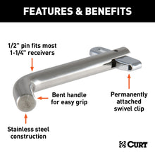 Load image into Gallery viewer, CURT 23581 1/2" Swivel Hitch Pin (1-1/4" Receiver, Stainless, Packaged)