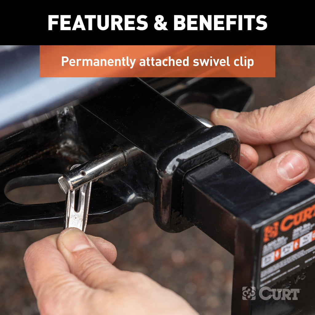 CURT 23581 1/2" Swivel Hitch Pin (1-1/4" Receiver, Stainless, Packaged)