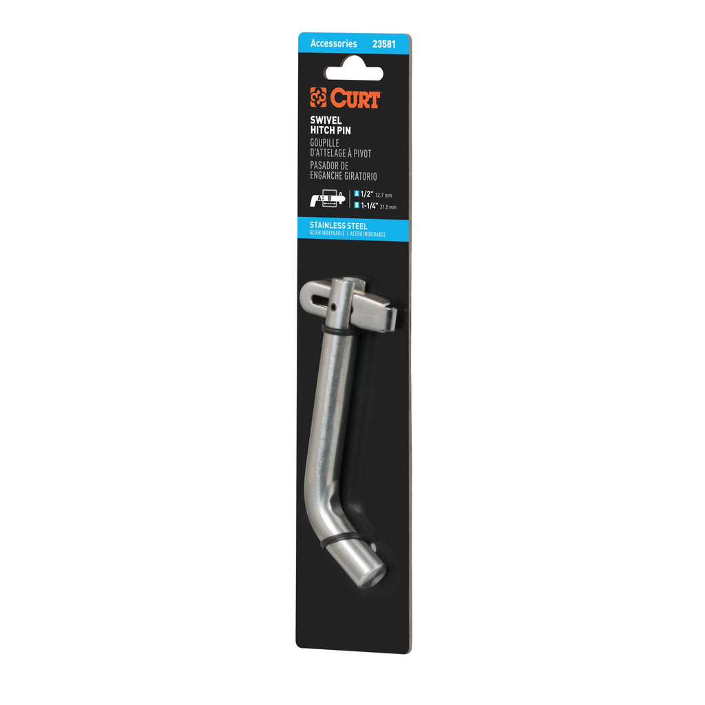 CURT 23581 1/2" Swivel Hitch Pin (1-1/4" Receiver, Stainless, Packaged)
