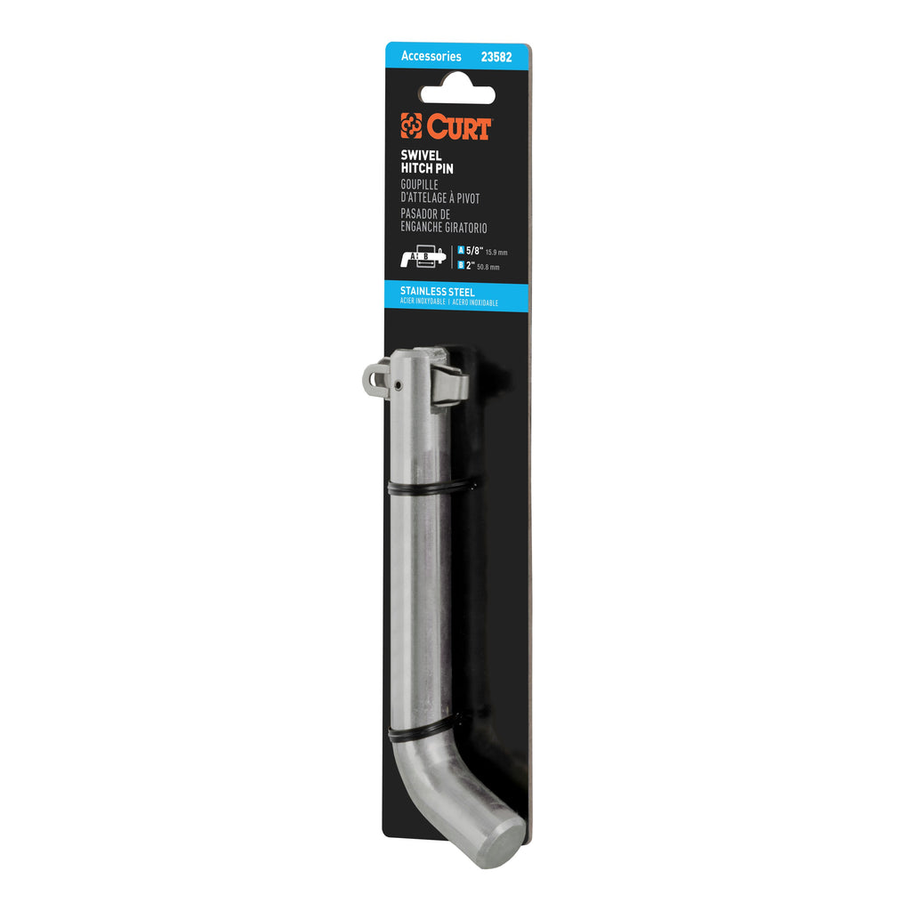 CURT 23582 5/8" Swivel Hitch Pin (2" Receiver, Stainless, Packaged)