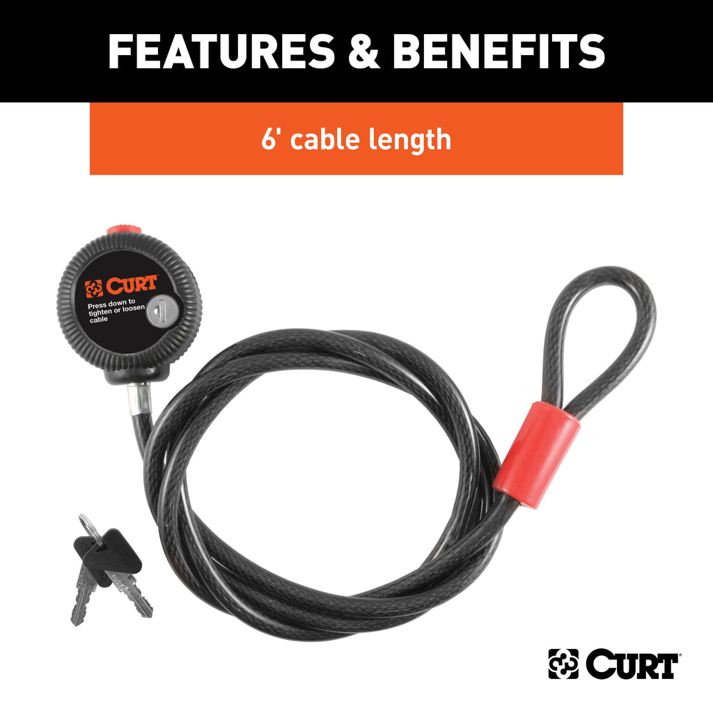 CURT 23666 Multi-Use Cable Lock (6' x 3/8" Cable, Vinyl-Coated Braided Steel)