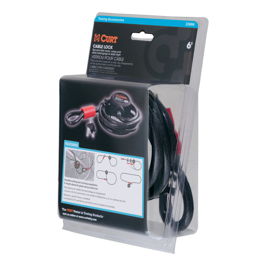 CURT 23666 Multi-Use Cable Lock (6' x 3/8" Cable, Vinyl-Coated Braided Steel)