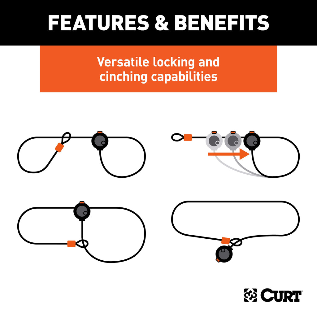 CURT 23670 Multi-Use Cable Lock (6' x 3/8" Cable, Vinyl-Coated Braided Steel)