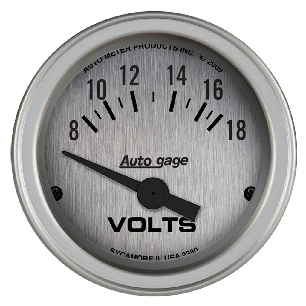 AutoMeter 2380 GAUGE CONSOLE, VOLTMETER, 2 1/16", 18V, SLVR DIAL, SLVR BEZEL, AUTOGAGE