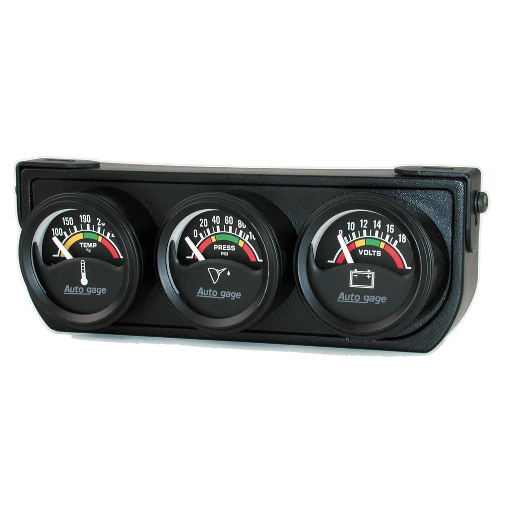 AutoMeter 2391 GAUGE CONSOLE, OILP/WTMP/VOLT, 1.5", 100PSI/280?F/18V, ELEC BK DIAL, BK BZL, AG