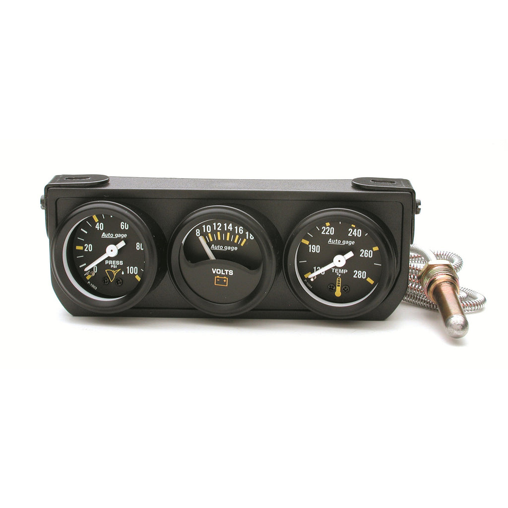 AutoMeter 2396 GAUGE CONSOLE, OILP/WTMP/VOLT, 1.5", 100PSI/280?F/18V, MECH BK DIAL, BK BZL, AG
