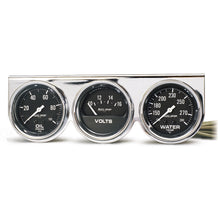 Load image into Gallery viewer, AutoMeter 2399 GAUGE CONSOLE, OILP/WTMP/VOLT, 2 5/8", 100PSI/280?F/16V, BLK DIAL, CHRME BZL, AG