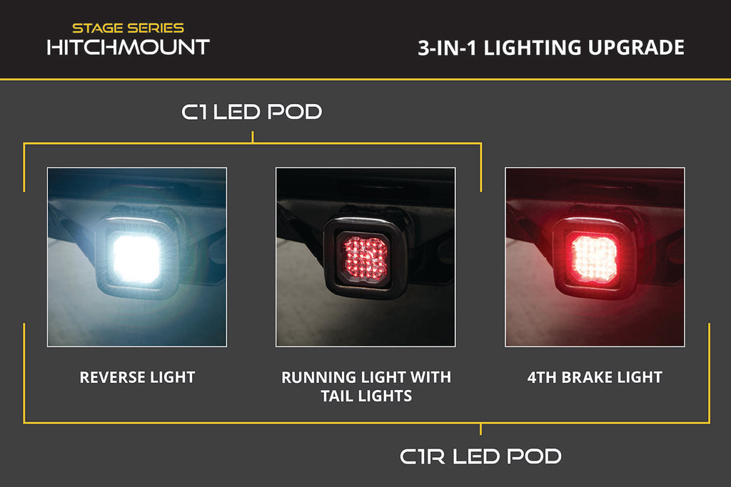 Diode Dynamics DD7834 Allows you to mount a C1R LED pod in the Chevy Colorado trailer hitch receiver.