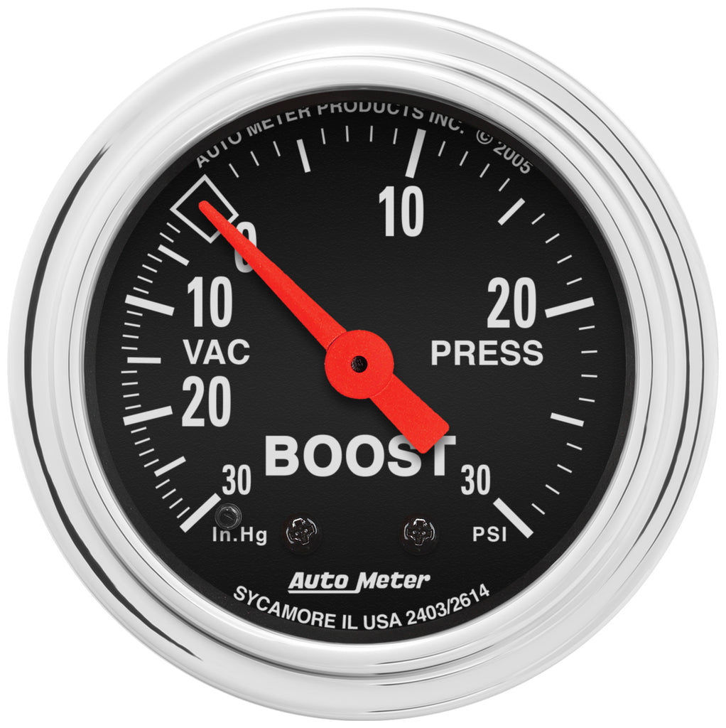 AutoMeter 2403 GAUGE, VAC/BOOST, 2 1/16", 30INHG-30PSI, MECHANICAL, TRADITIONAL CHROME