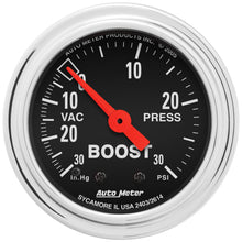 Load image into Gallery viewer, AutoMeter 2403 GAUGE, VAC/BOOST, 2 1/16", 30INHG-30PSI, MECHANICAL, TRADITIONAL CHROME