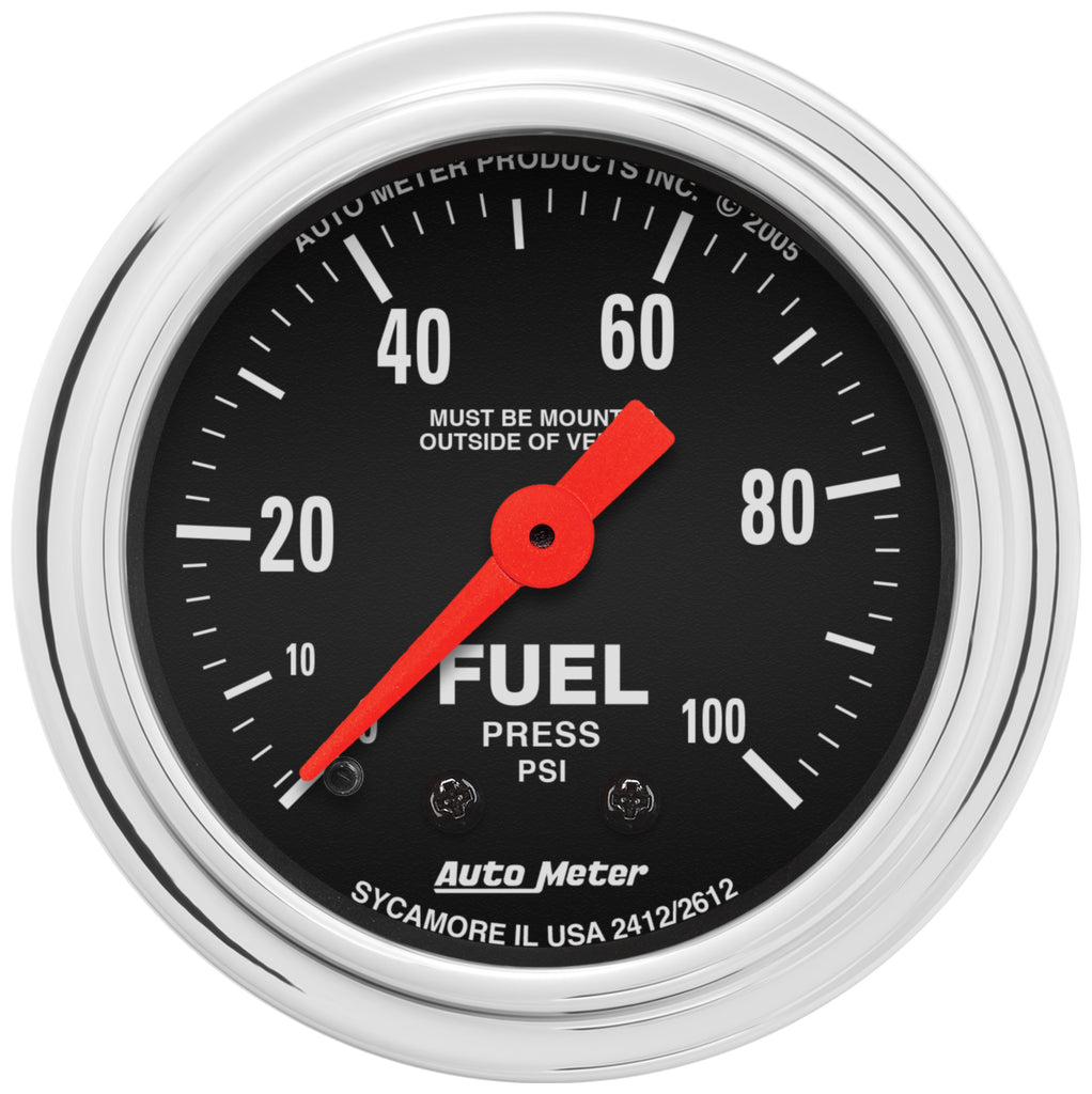 AutoMeter 2412 GAUGE, FUEL PRESSURE, 2 1/16", 100PSI, MECHANICAL, TRADITIONAL CHROME