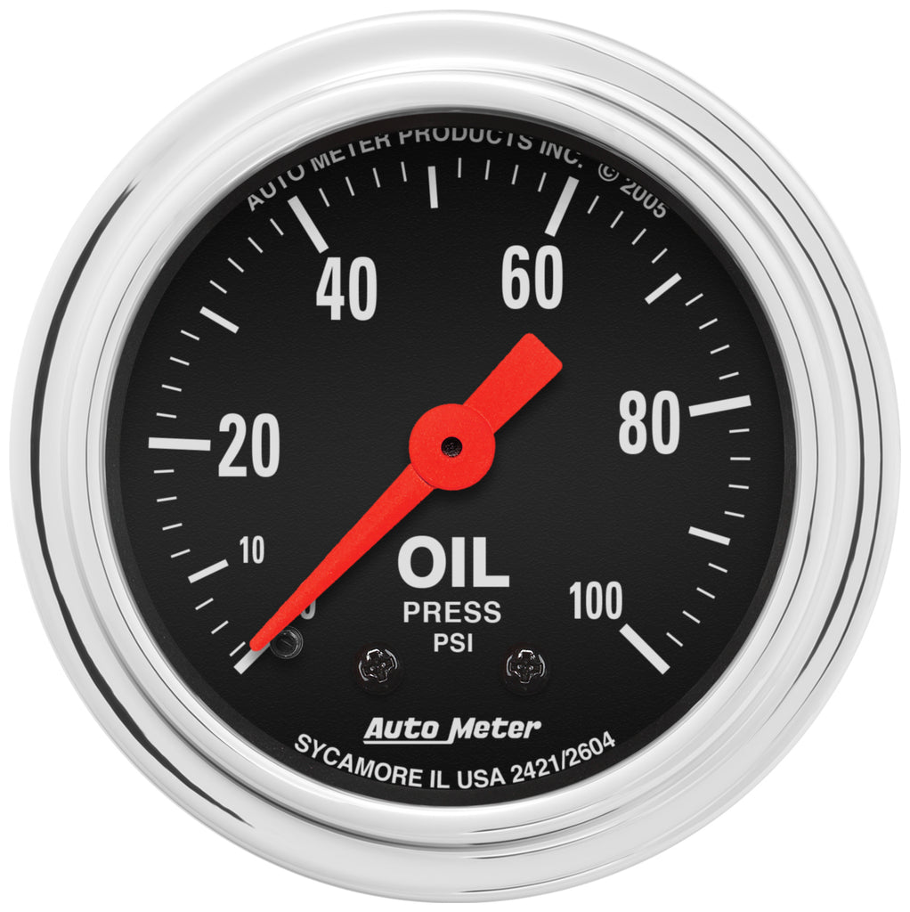 AutoMeter 2421 GAUGE, OIL PRESSURE, 2 1/16", 100PSI, MECHANICAL, TRADITIONAL CHROME