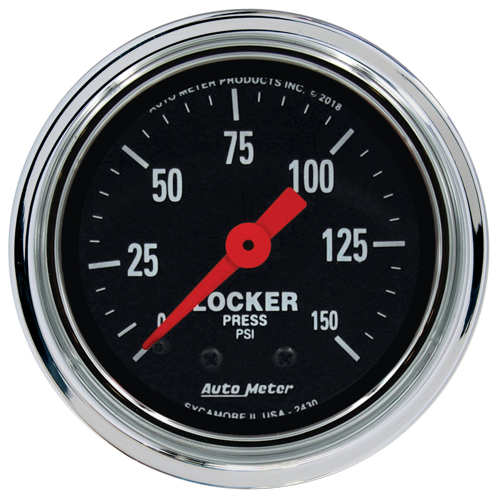 AutoMeter 2430 GAUGE, AIR LOCKER PRESS, 2 1/16", 150PSI, MECHANICAL, TRADITIONAL CHROME