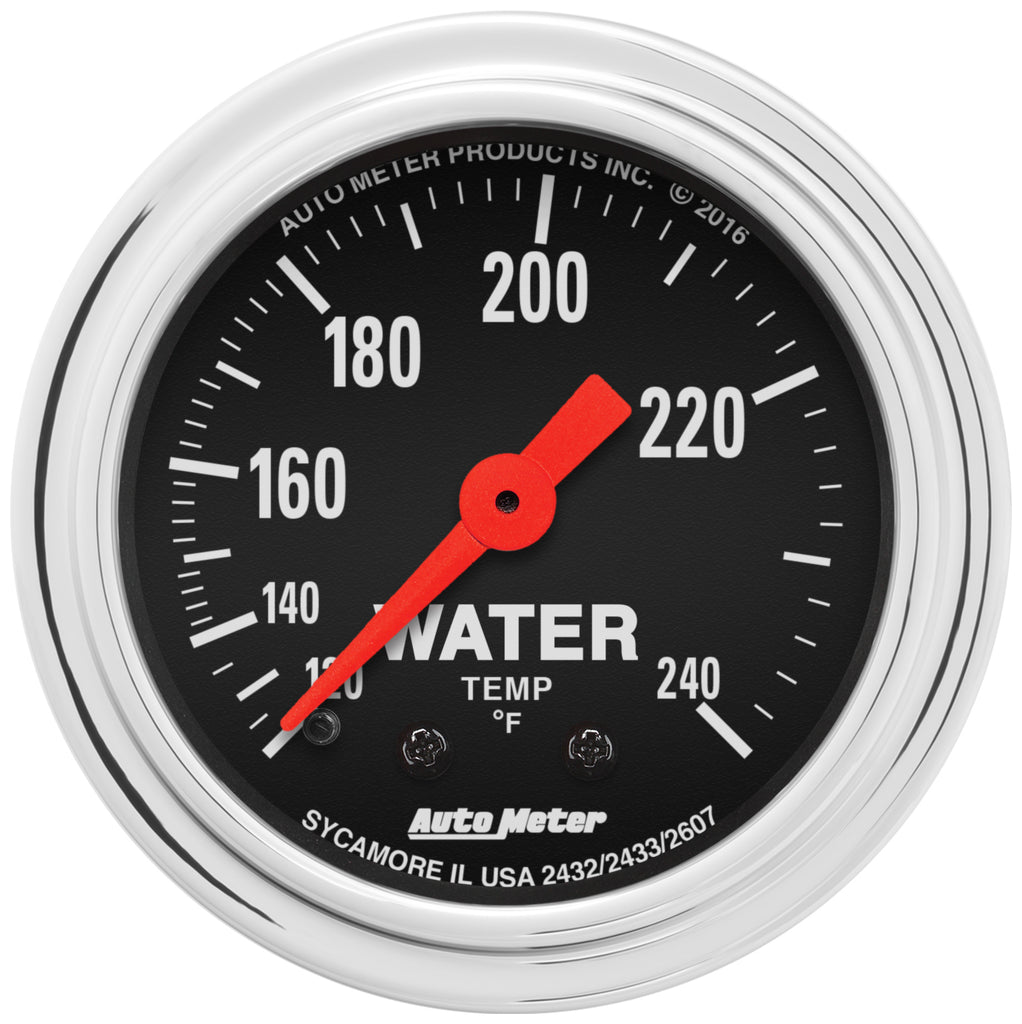 AutoMeter 2433 GAUGE, WATER TEMP, 2 1/16", 120-240?F, MECHANICAL, 12FT., TRADITIONAL CHROME