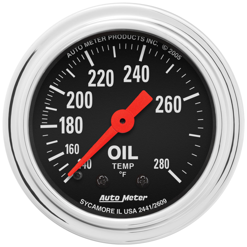 AutoMeter 2441 GAUGE, OIL TEMP, 2 1/16", 140-280?F, MECHANICAL, TRADITIONAL CHROME