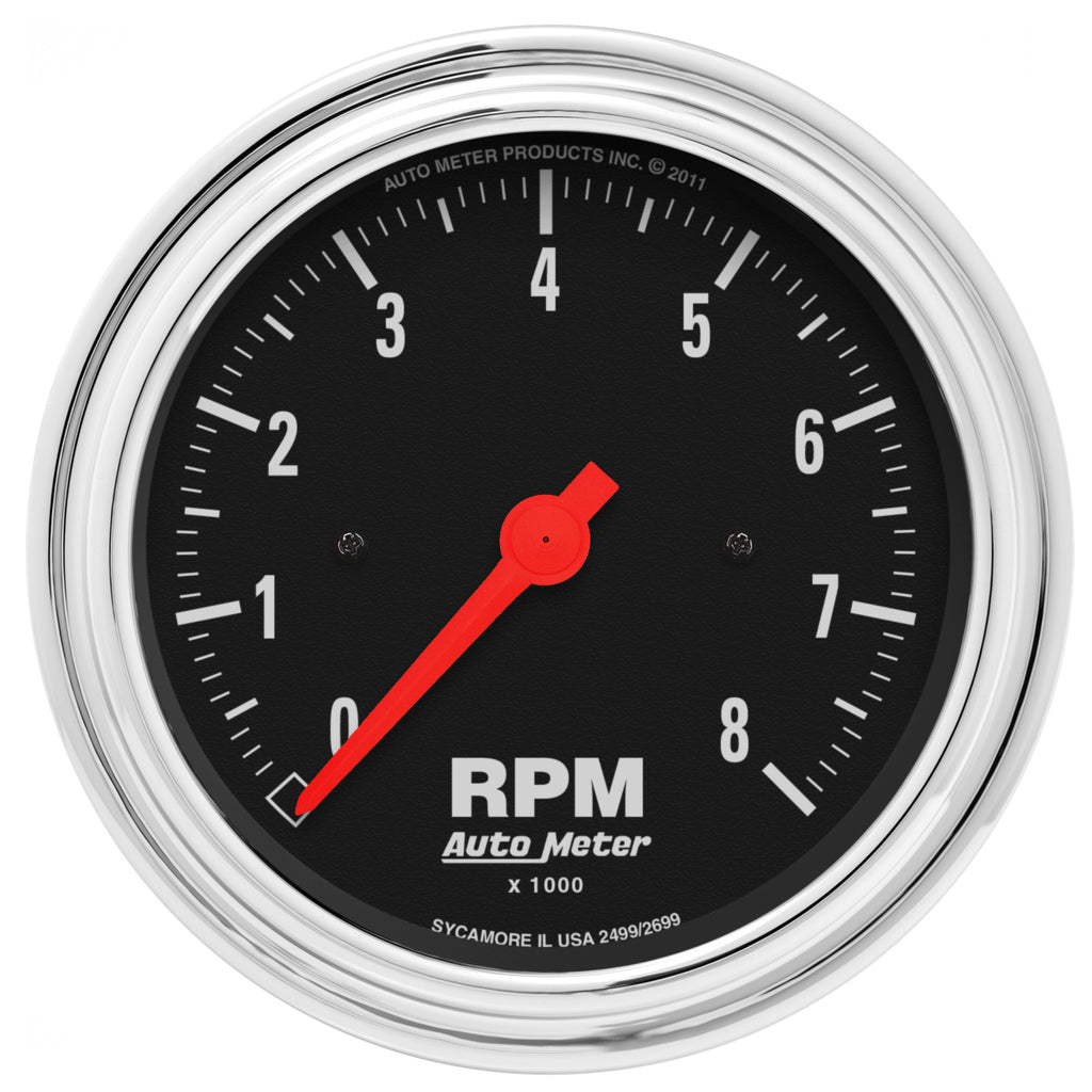AutoMeter 2499 GAUGE, TACHOMETER, 3 3/8", 8K RPM, IN-DASH, TRADITIONAL CHROME