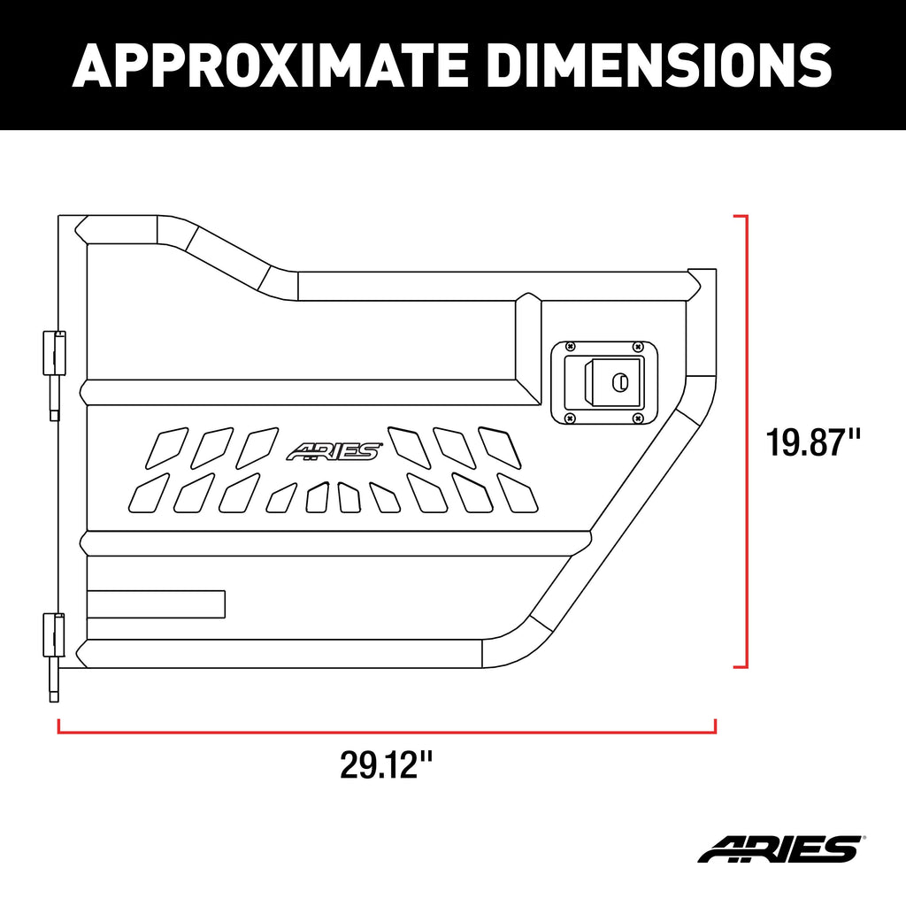 ARIES 2500200 Jeep Wrangler JL, Gladiator Aluminum Rear Tube Doors for Select Jeep Wrangler