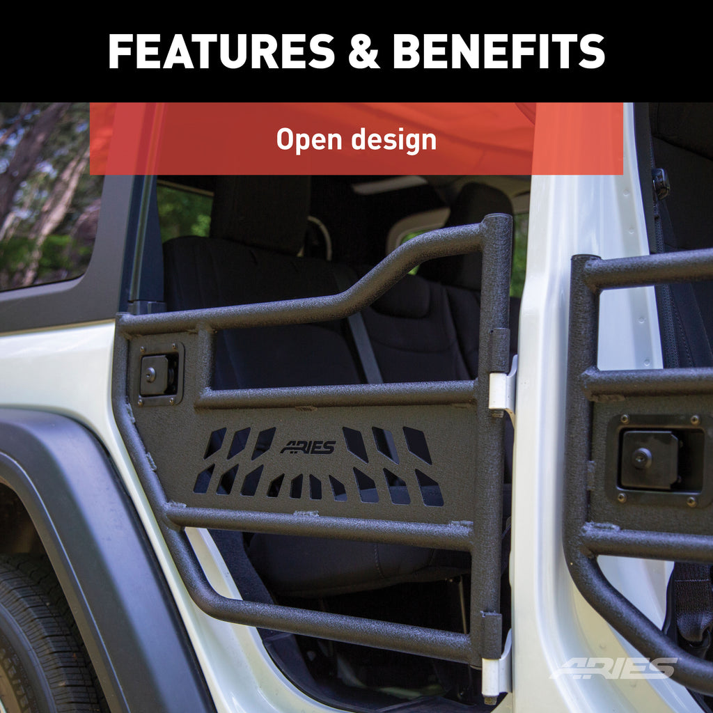 ARIES 2500200 Jeep Wrangler JL, Gladiator Aluminum Rear Tube Doors for Select Jeep Wrangler