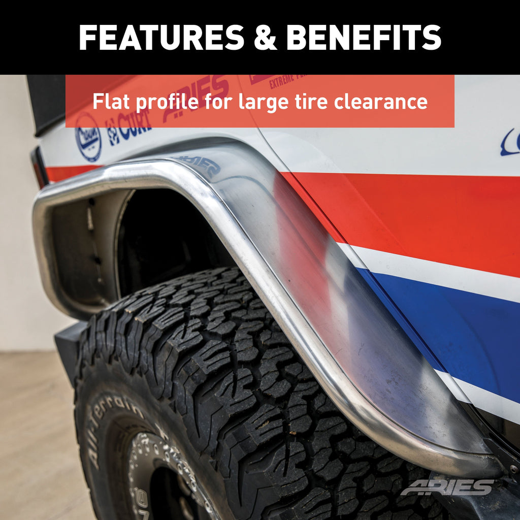 ARIES 2500202 Jeep Wrangler JK Raw Aluminum Rear Fender Flares for Select Jeep Wrangler