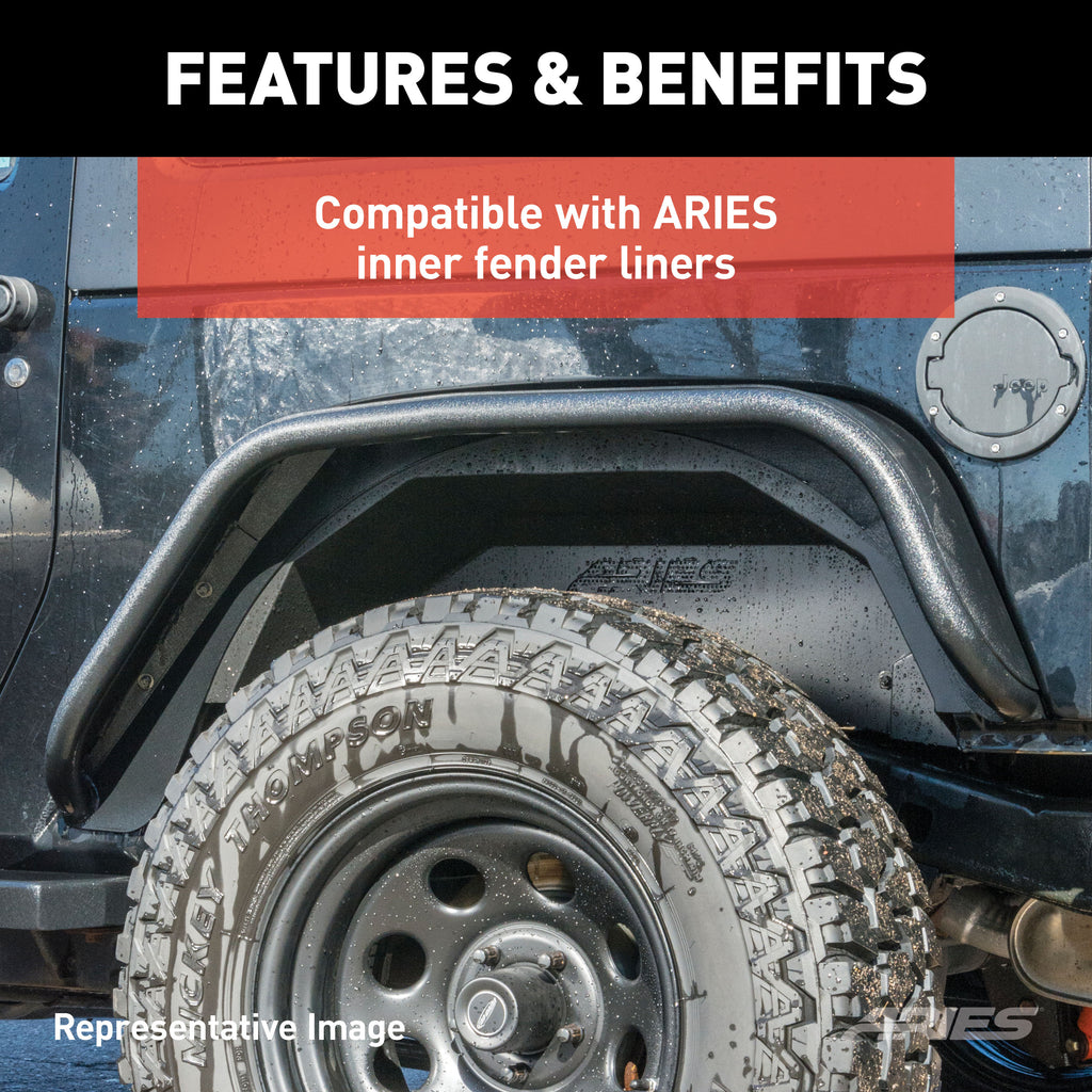 ARIES 2500202 Jeep Wrangler JK Raw Aluminum Rear Fender Flares for Select Jeep Wrangler