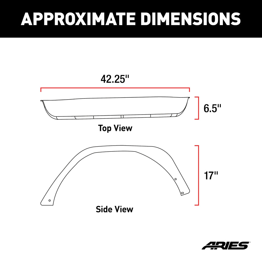 ARIES 2500203 Jeep Wrangler JL Black Aluminum Rear Fender Flares for Select Jeep Wrangler