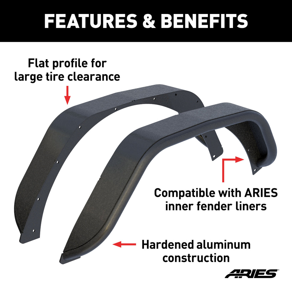 ARIES 2500203 Jeep Wrangler JL Black Aluminum Rear Fender Flares for Select Jeep Wrangler