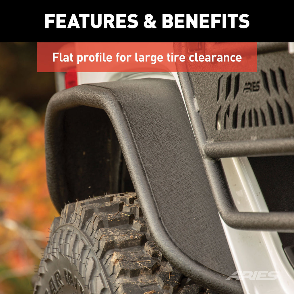 ARIES 2500203 Jeep Wrangler JL Black Aluminum Rear Fender Flares for Select Jeep Wrangler