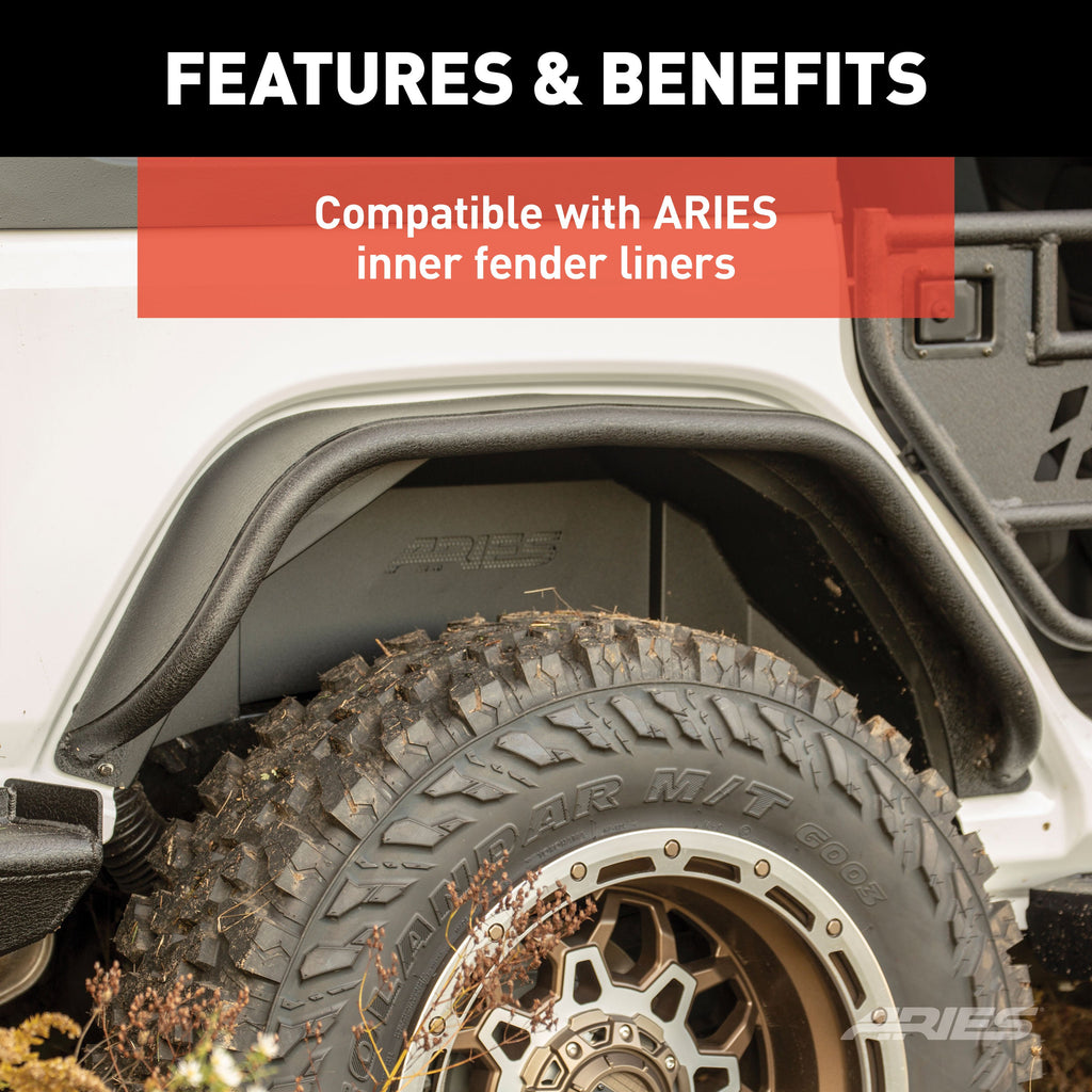 ARIES 2500207 Jeep Gladiator JT Black Aluminum Rear Fender Flares for Select Jeep Gladiator