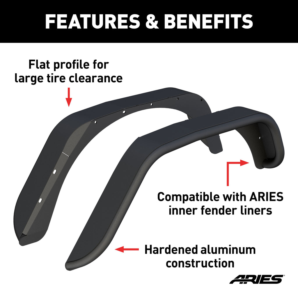 ARIES 2500211 Smooth Carbide Black Aluminum Rear Jeep Wrangler JK Fender Flares for Off-Road-Style Wheels for Select Jeep Wrangler