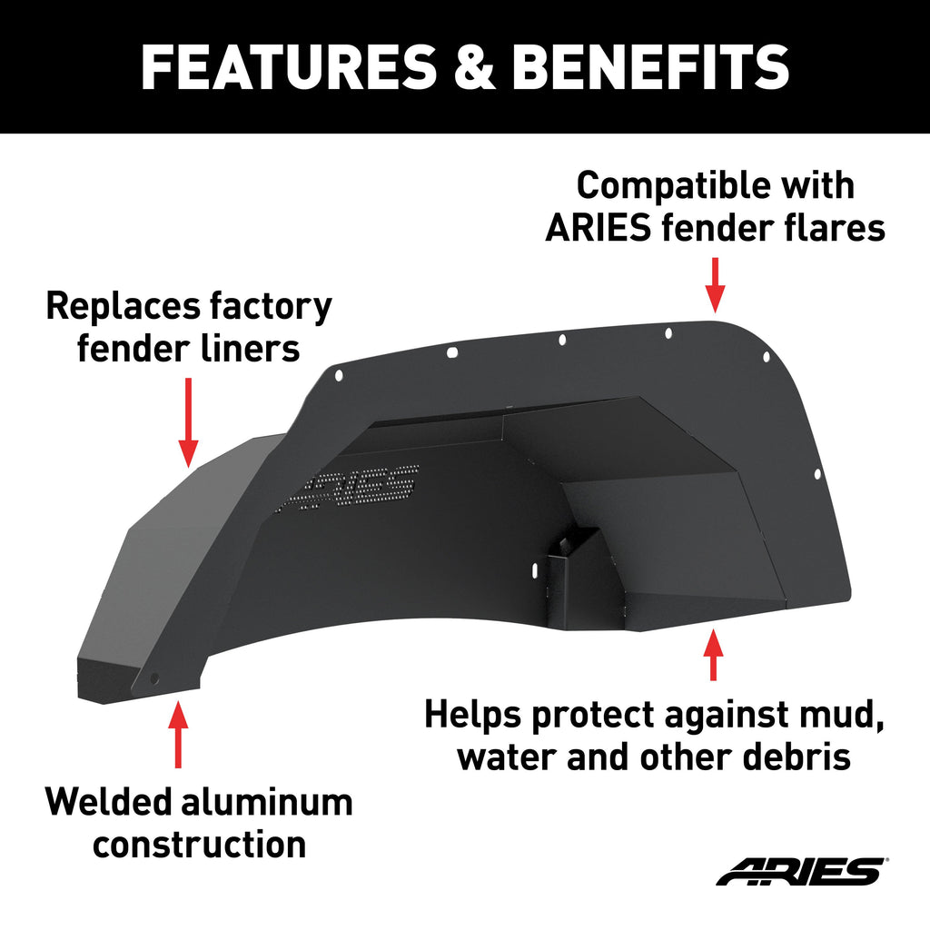ARIES 2500350 Jeep Wrangler JK Aluminum Rear Inner Fender Liners for Select Jeep Wrangler