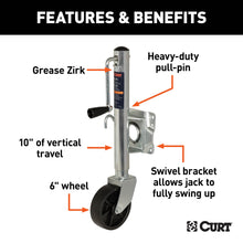 Load image into Gallery viewer, CURT 25003 Marine Trailer Jack with 6" Wheel (1,000 lbs, 10" Travel, Packaged)