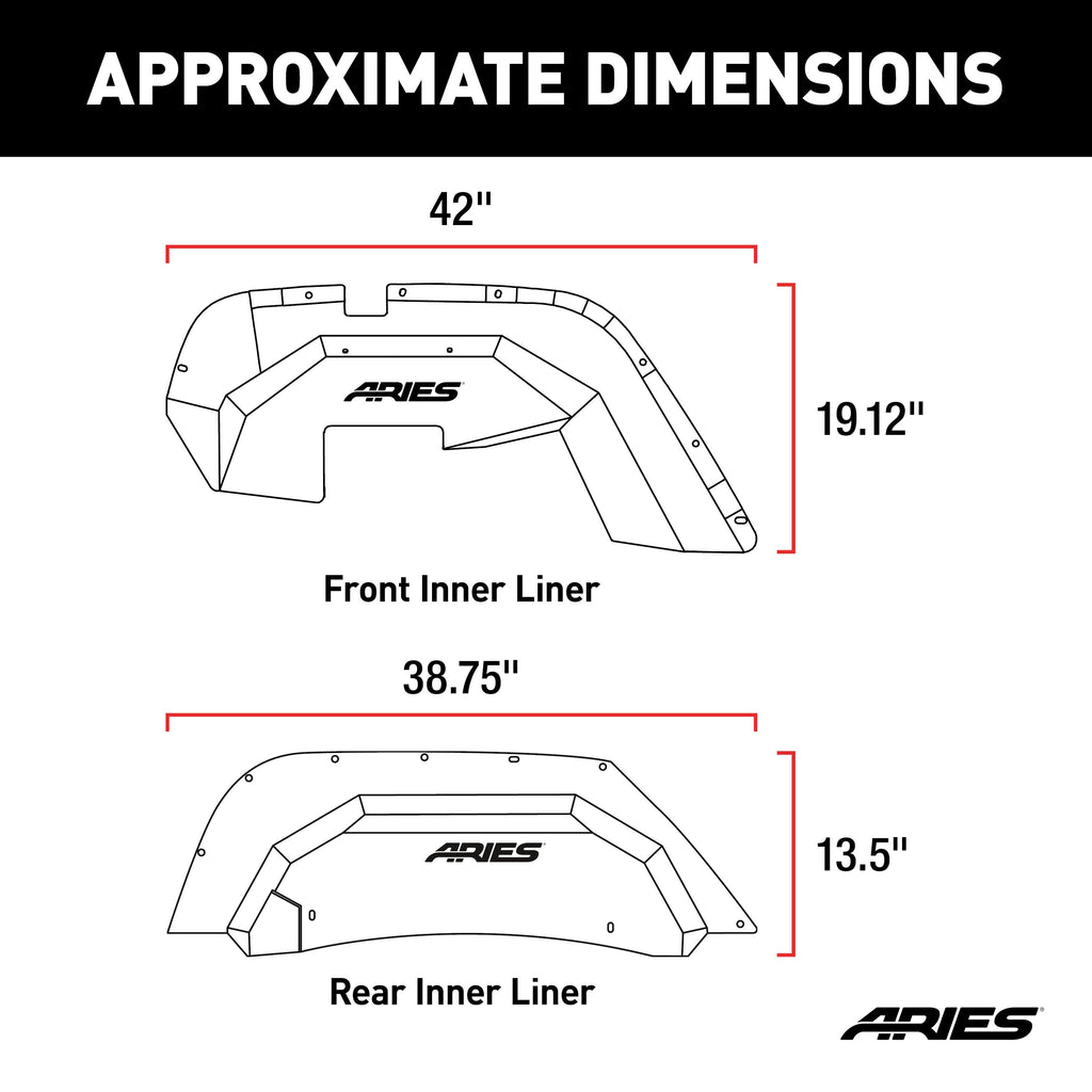 ARIES 2500450 Jeep Wrangler JK Aluminum Front and Rear Inner Fender Liners for Select Jeep Wrangler