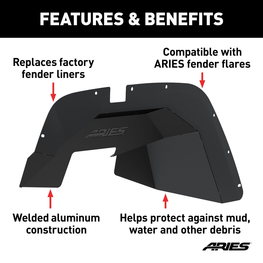 ARIES 2500450 Jeep Wrangler JK Aluminum Front and Rear Inner Fender Liners for Select Jeep Wrangler