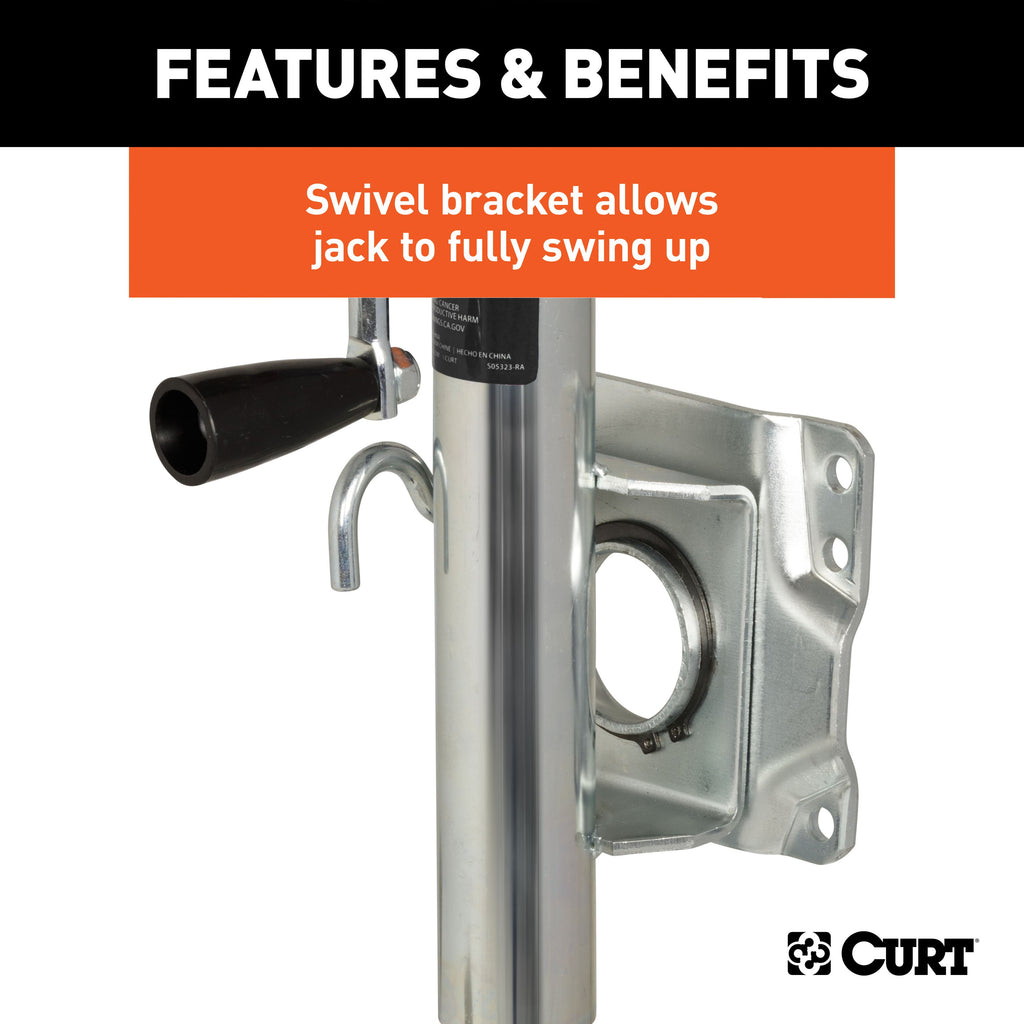 CURT 25004 Marine Trailer Jack with 6" Wheel (1,000 lbs, 10" Travel)