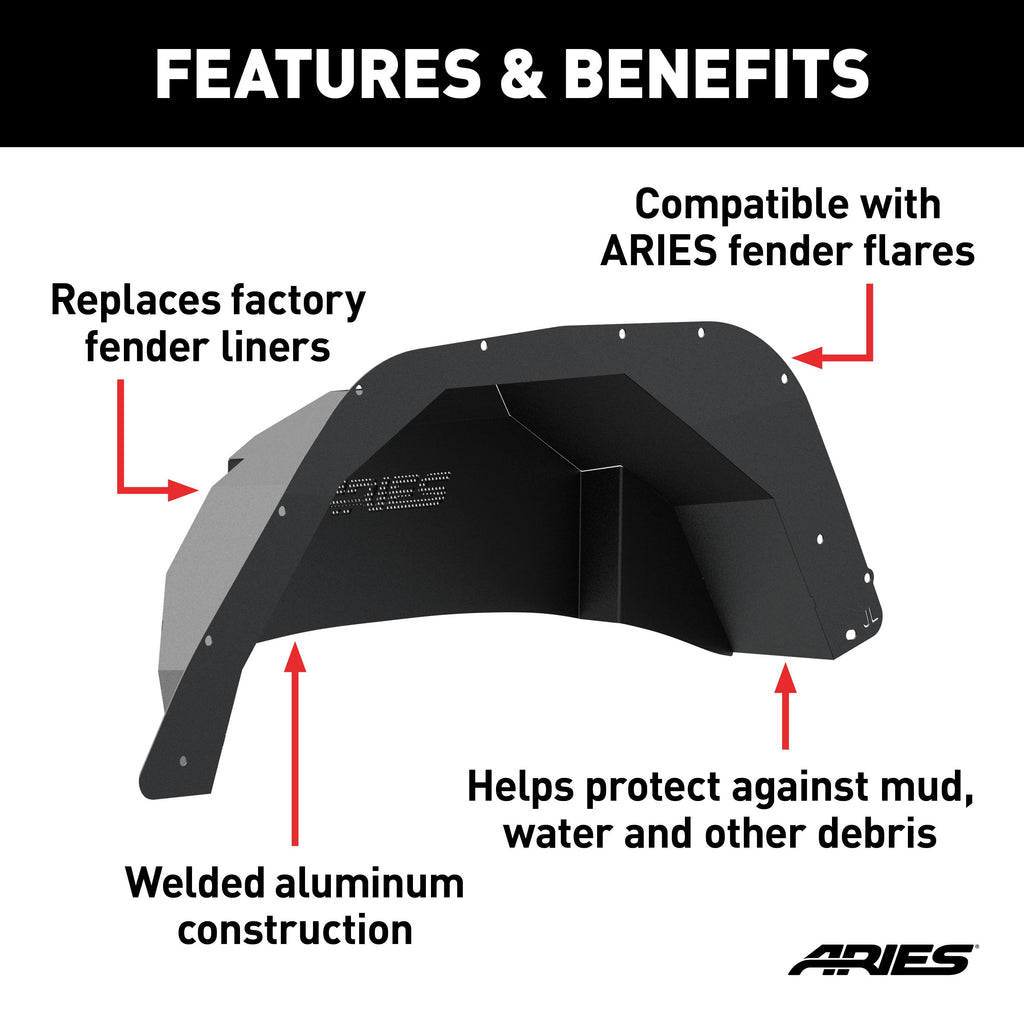 ARIES 2500550 Jeep Wrangler JL Aluminum Rear Inner Fender Liners for Select Jeep Wrangler