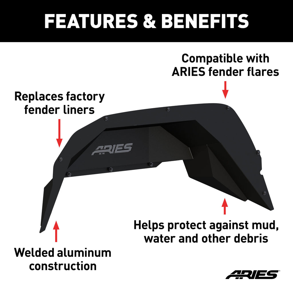 ARIES 2500555 Jeep Gladiator JT Aluminum Rear Inner Fender Liners for Select Jeep Gladiator